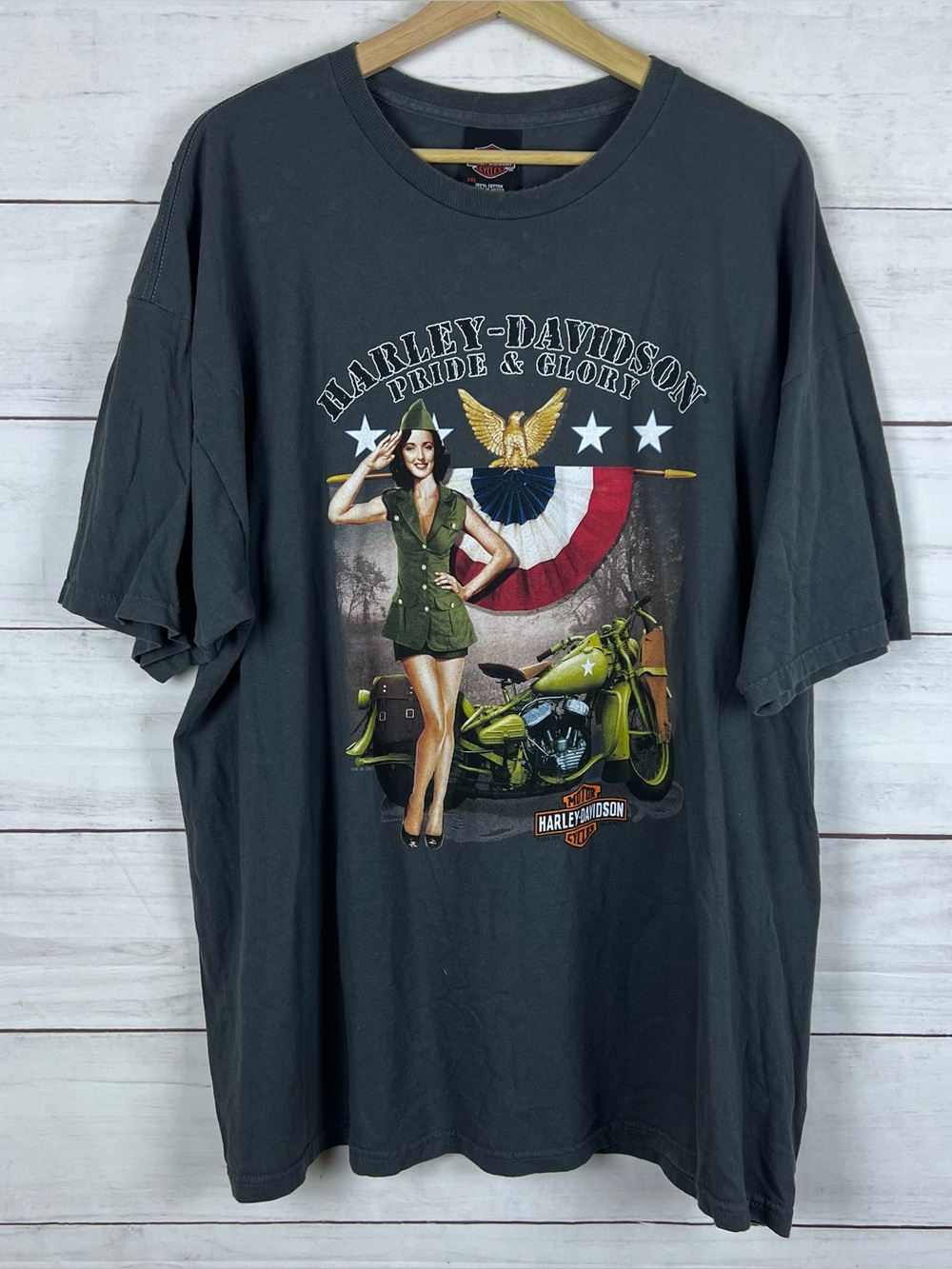 Harley Davidson Military Pinup Girl Pride Glory Missouri T-Shirt Mens 2XL Gray